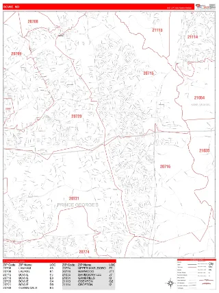 Bowie, MD RedLine style ZIP Code wall map