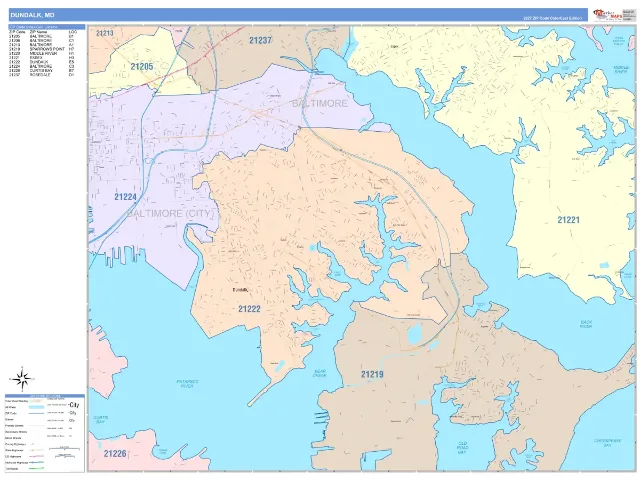 Dundalk, MD ZIP Code Wall Map, ColorCast style