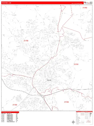 Frederick, MD RedLine style ZIP Code wall map