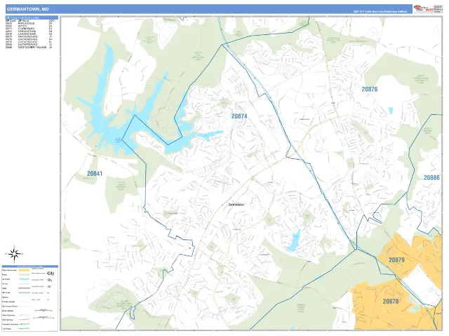 Germantown, MD ZIP Code Wall Map, Business Reference style