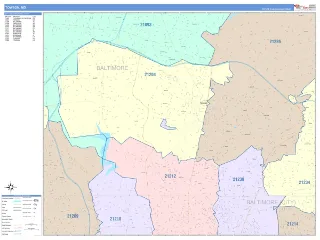 Towson, MD ColorCast style ZIP Code wall map