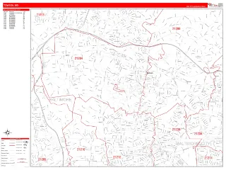 Towson, MD RedLine style ZIP Code wall map