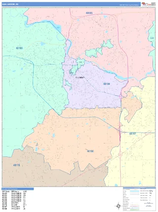 Ann Arbor, MI ColorCast style ZIP Code wall map