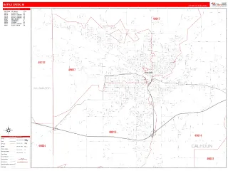 Battle Creek, MI RedLine style ZIP Code wall map