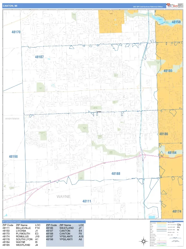 Canton, MI ZIP Code Wall Map, Business Reference style