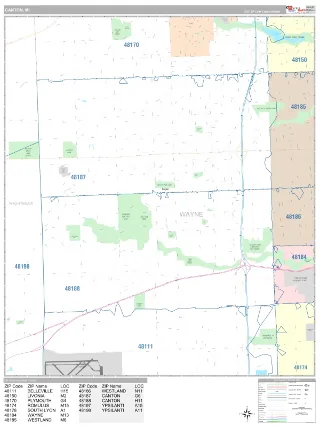 Canton, MI Classic style ZIP Code wall map