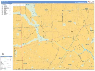 Dearborn, MI Business Reference style ZIP Code wall map