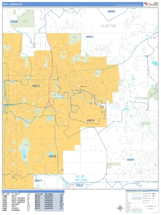 East Lansing, MI Business Reference style ZIP Code wall map