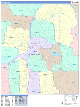 Grand Rapids, MI ColorCast style ZIP Code wall map