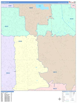 Kentwood, MI ColorCast style ZIP Code wall map