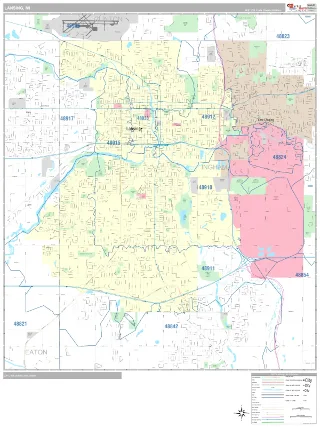 Lansing, MI Classic style ZIP Code wall map