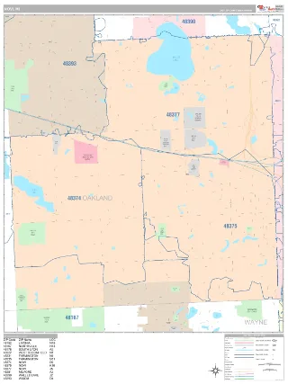 Novi, MI Classic style ZIP Code wall map