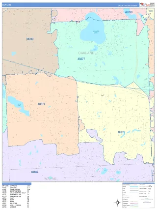 Novi, MI ColorCast style ZIP Code wall map
