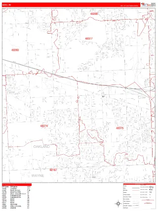 Novi, MI RedLine style ZIP Code wall map