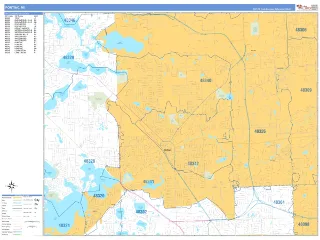 Pontiac, MI Business Reference style ZIP Code wall map