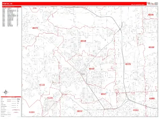 Pontiac, MI RedLine style ZIP Code wall map