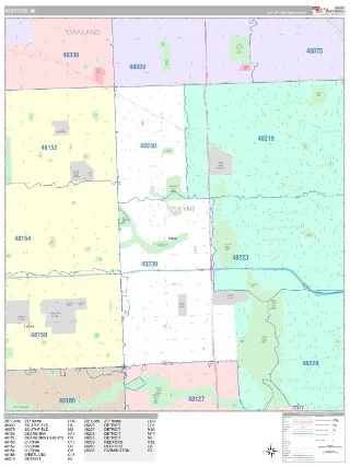 Redford, MI Classic style ZIP Code wall map