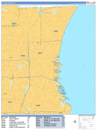 St. Clair Shores, MI Business Reference style ZIP Code wall map