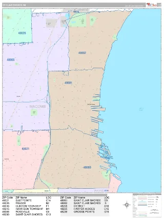 St. Clair Shores, MI Classic style ZIP Code wall map