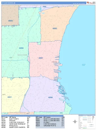 St. Clair Shores, MI ColorCast style ZIP Code wall map