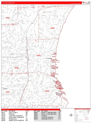 St. Clair Shores, MI RedLine style ZIP Code wall map