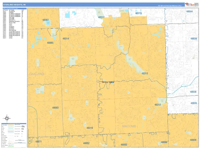 Sterling Heights, MI ZIP Code Wall Map, Business Reference style