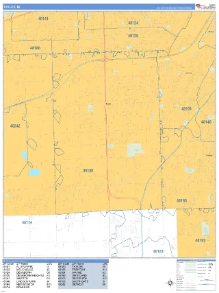 Taylor, MI Business Reference style ZIP Code wall map