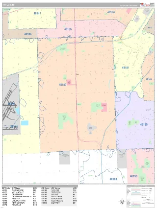 Taylor, MI Classic style ZIP Code wall map