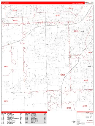 Taylor, MI RedLine style ZIP Code wall map