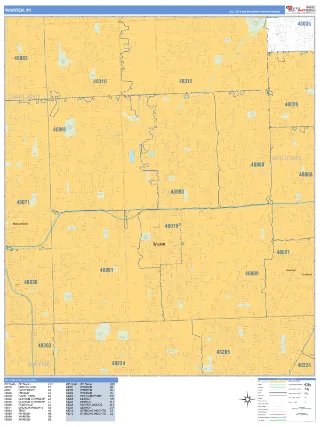 Warren, MI Business Reference style ZIP Code wall map