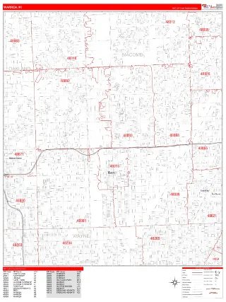 Warren, MI RedLine style ZIP Code wall map