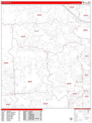 Waterford, MI RedLine style ZIP Code wall map