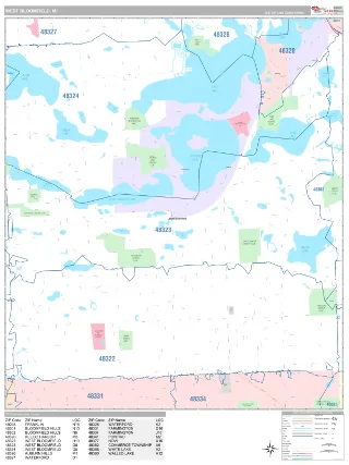 West Bloomfield, MI Classic style ZIP Code wall map