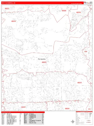 West Bloomfield, MI RedLine style ZIP Code wall map