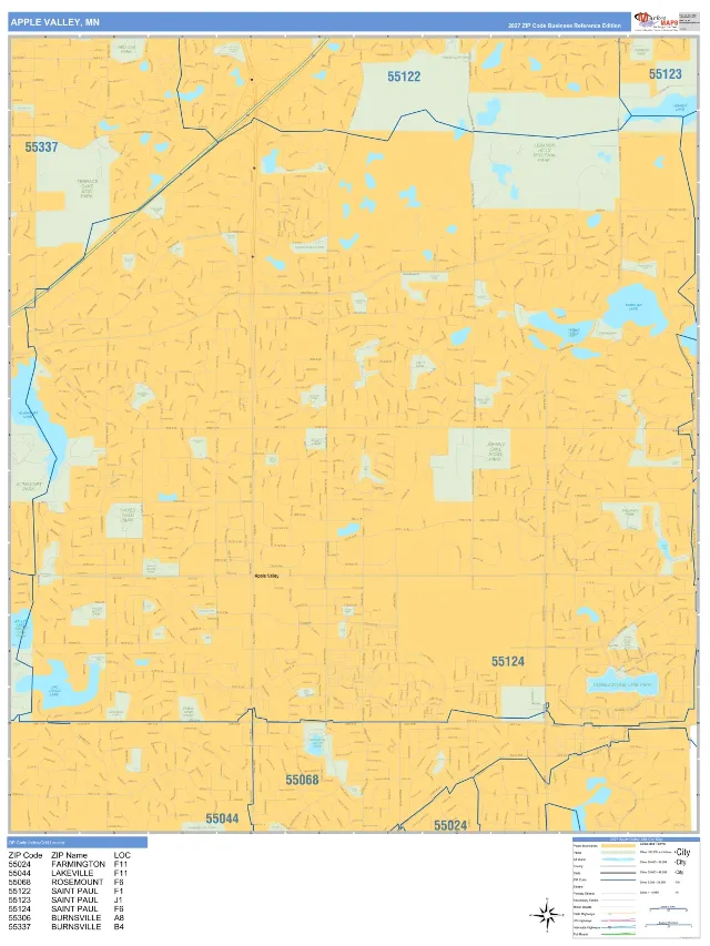 Apple Valley, MN ZIP Code Wall Map, Business Reference style