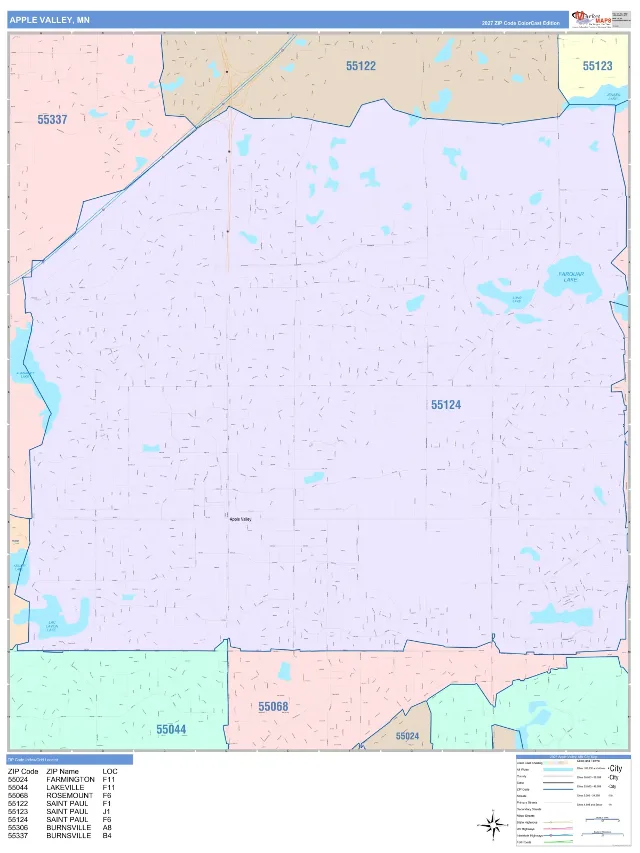 Apple Valley, MN ZIP Code Wall Map, ColorCast style