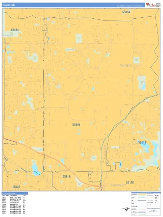 Blaine, MN Business Reference style ZIP Code wall map