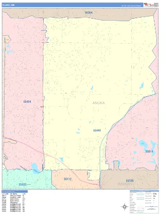 Blaine, MN ColorCast style ZIP Code wall map