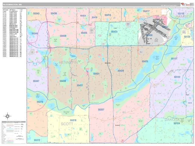 Bloomington, MN ZIP Code Wall Map, Classic style