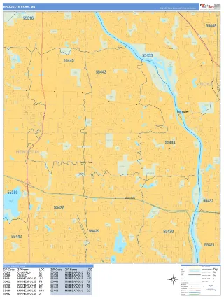 Brooklyn Park, MN Business Reference style ZIP Code wall map