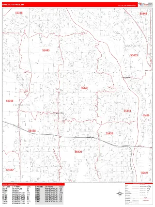 Brooklyn Park, MN RedLine style ZIP Code wall map