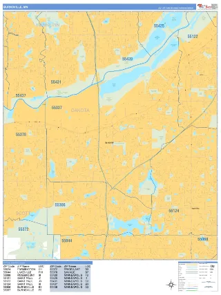 Burnsville, MN Business Reference style ZIP Code wall map