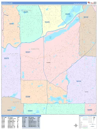 Burnsville, MN ColorCast style ZIP Code wall map