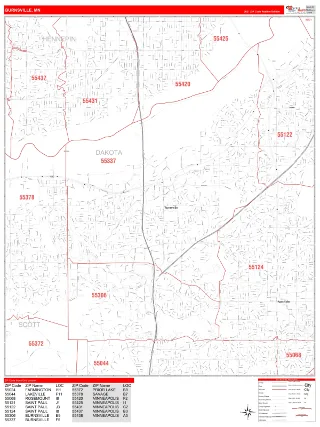 Burnsville, MN RedLine style ZIP Code wall map