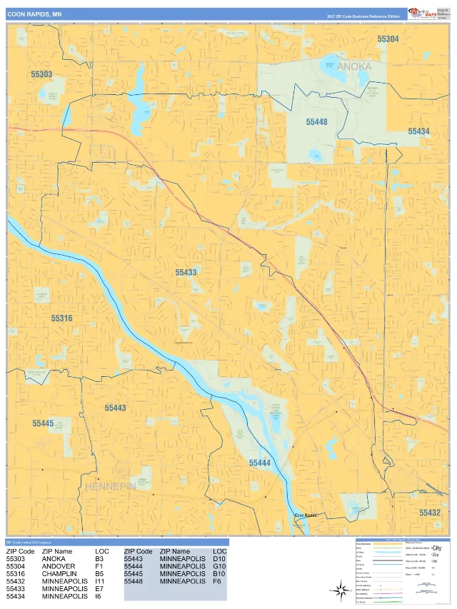 Coon Rapids, MN ZIP Code Wall Map, Business Reference style
