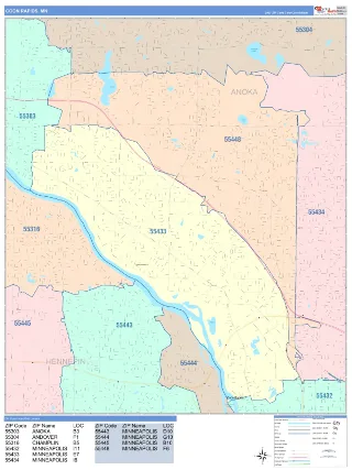 Coon Rapids, MN ColorCast style ZIP Code wall map