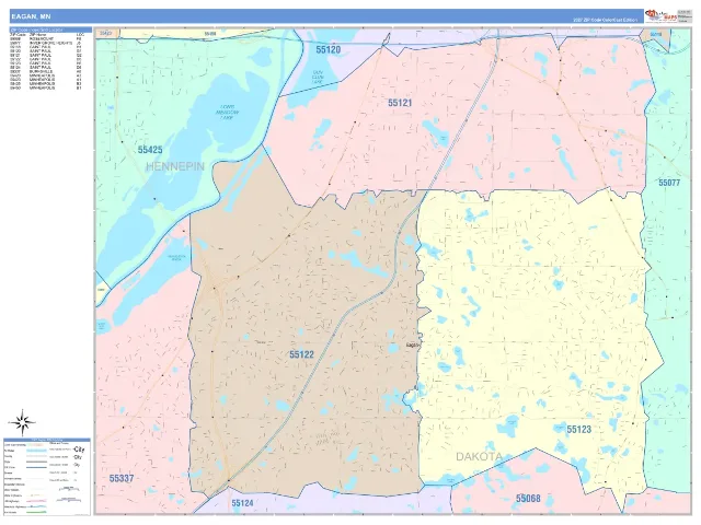 Eagan, MN ZIP Code Wall Map, ColorCast style
