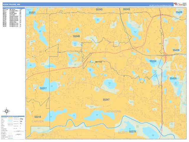 Eden Prairie, MN ZIP Code Wall Map, Business Reference style