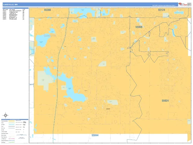 Lakeville, MN ZIP Code Wall Map, Business Reference style