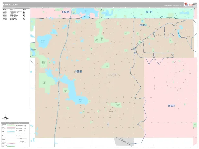 Lakeville, MN ZIP Code Wall Map, Classic style